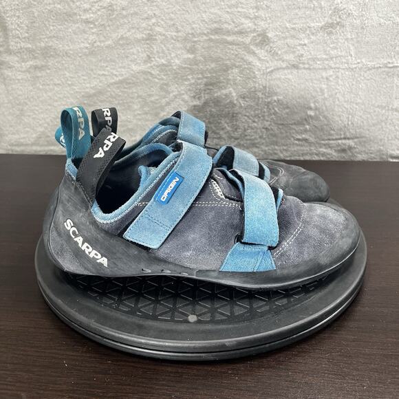 Scarpa Origin Mens Size 9 Black Blue Suede Climbing Strap Hook & Loop Shoes - Picture 1 of 10